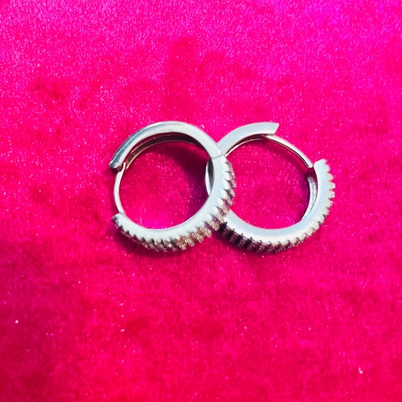 Multicolor Rainbow CZ 18K White Gold Filled Huggie Hoop Earrings - Picture 5 of 7